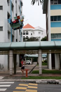 Apartments, south Singapore, with Sikh temple in the background.